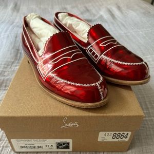 Authentic Christian Louboutin Red Mocalaureat LeatherLloafers 7.5